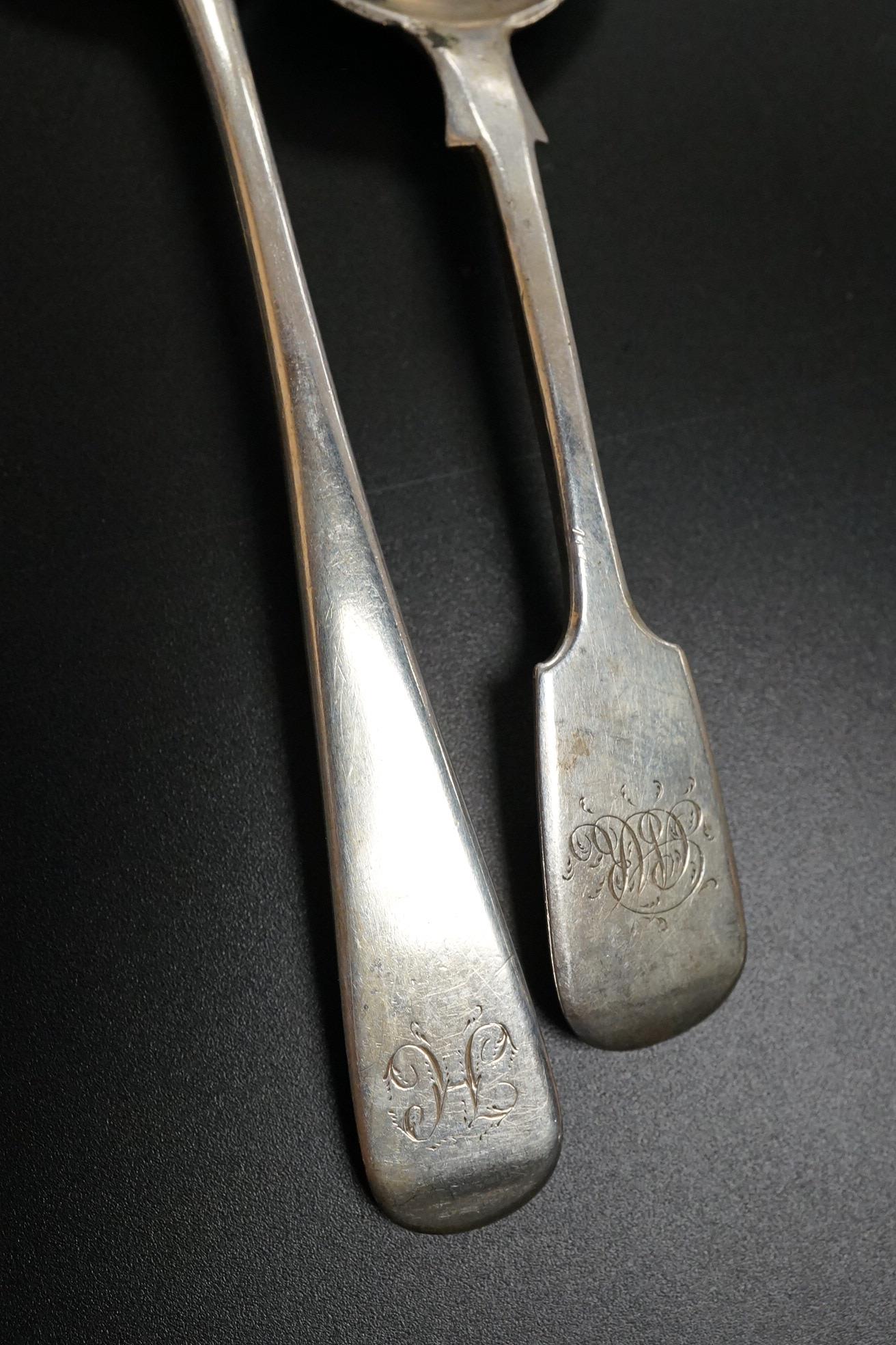 A quantity of assorted mainly 19th century flatware, various patterns, dates and makers including a set of six George III fiddle pattern table spoons by Eley, Fearn & Chawner, London, 1809, six silver fiddle pattern tabl